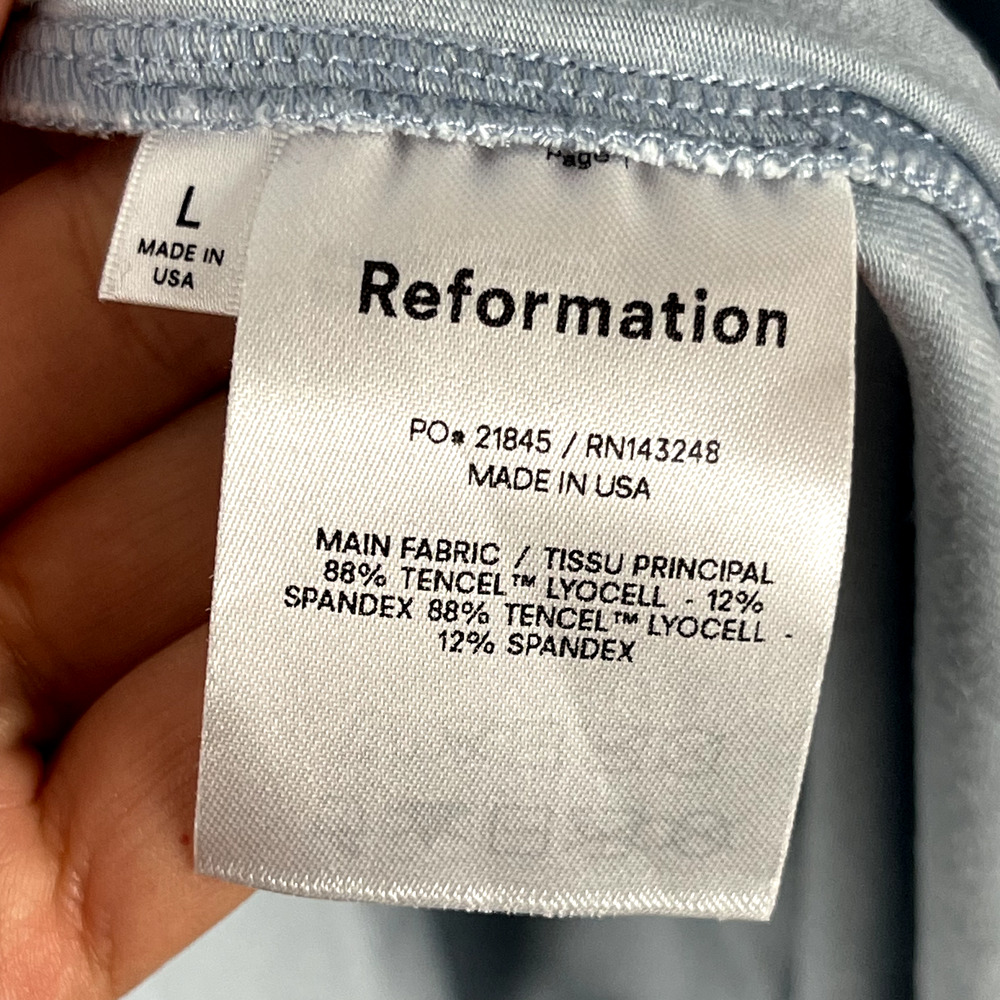 Reformation Rylan Midi Skirt Womens Large Blue Twist Front Knot Ruched Pull On - Picture 8 of 15